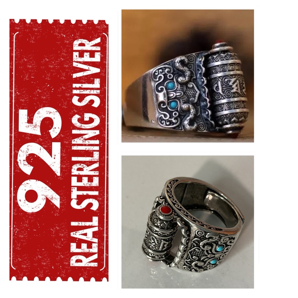 🐘 925 Sterling Silver Buddhist Scripture Ring